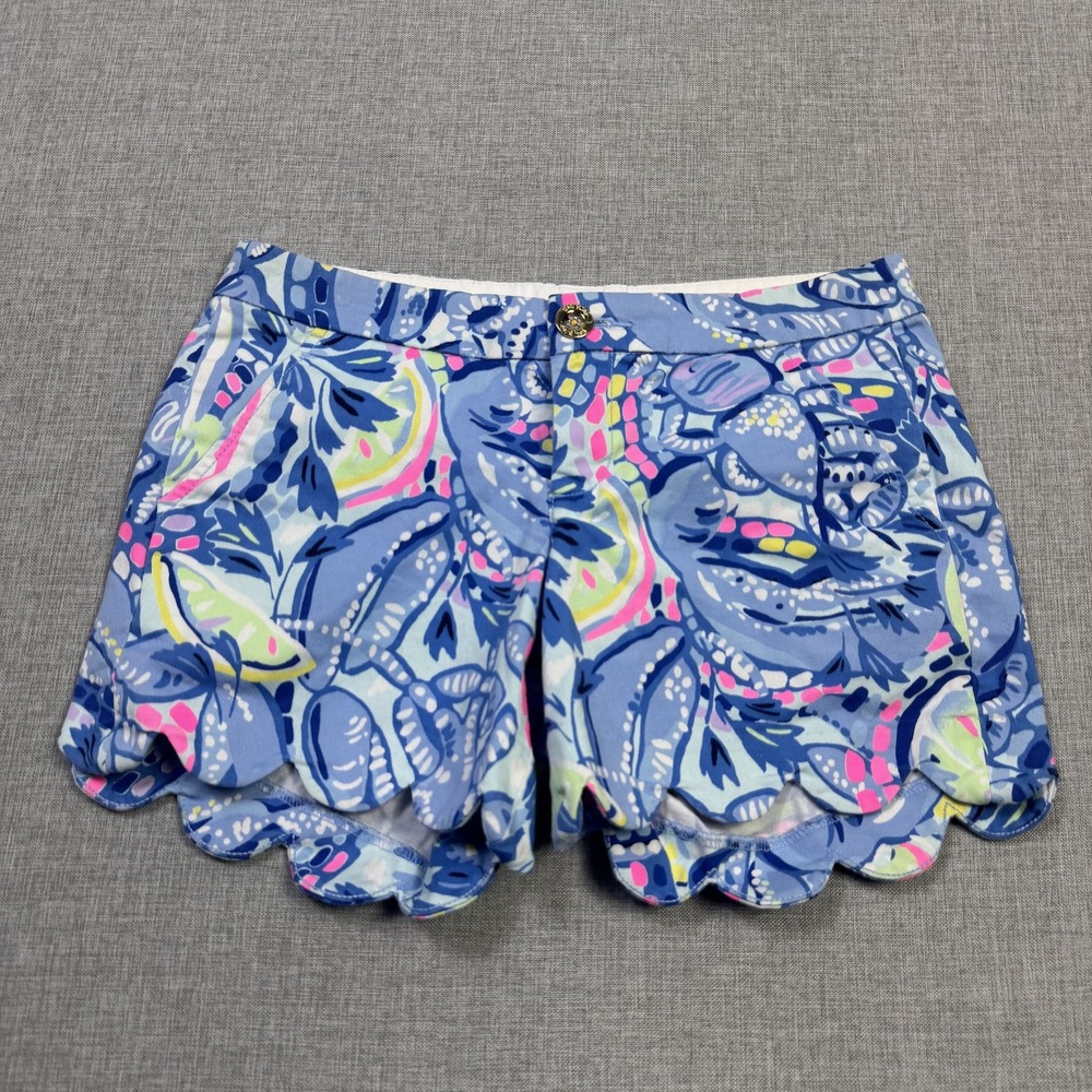 Lilly Pulitzer Floral Buttercup Stretch Womens 00 Blue Twill Pockets 5" Inseam